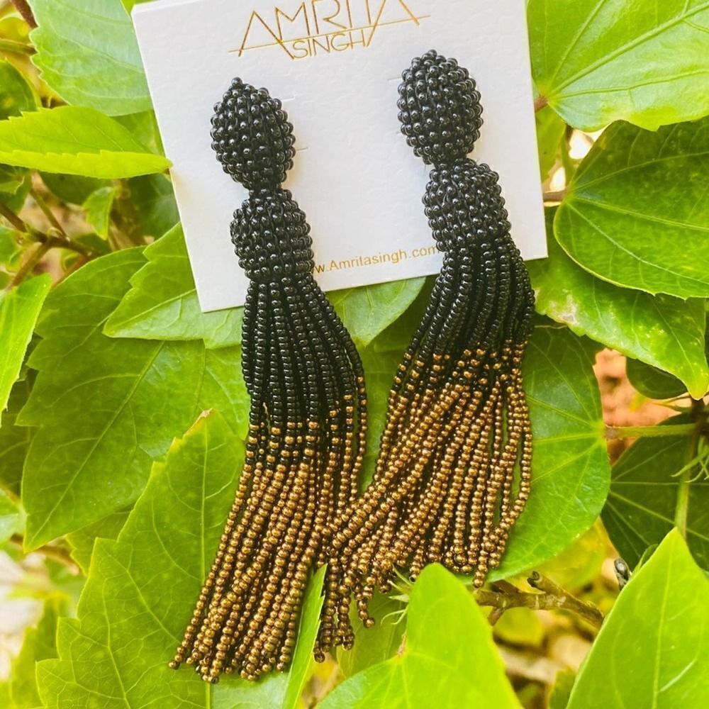 Black Gold Seed Bead Tassel Earring